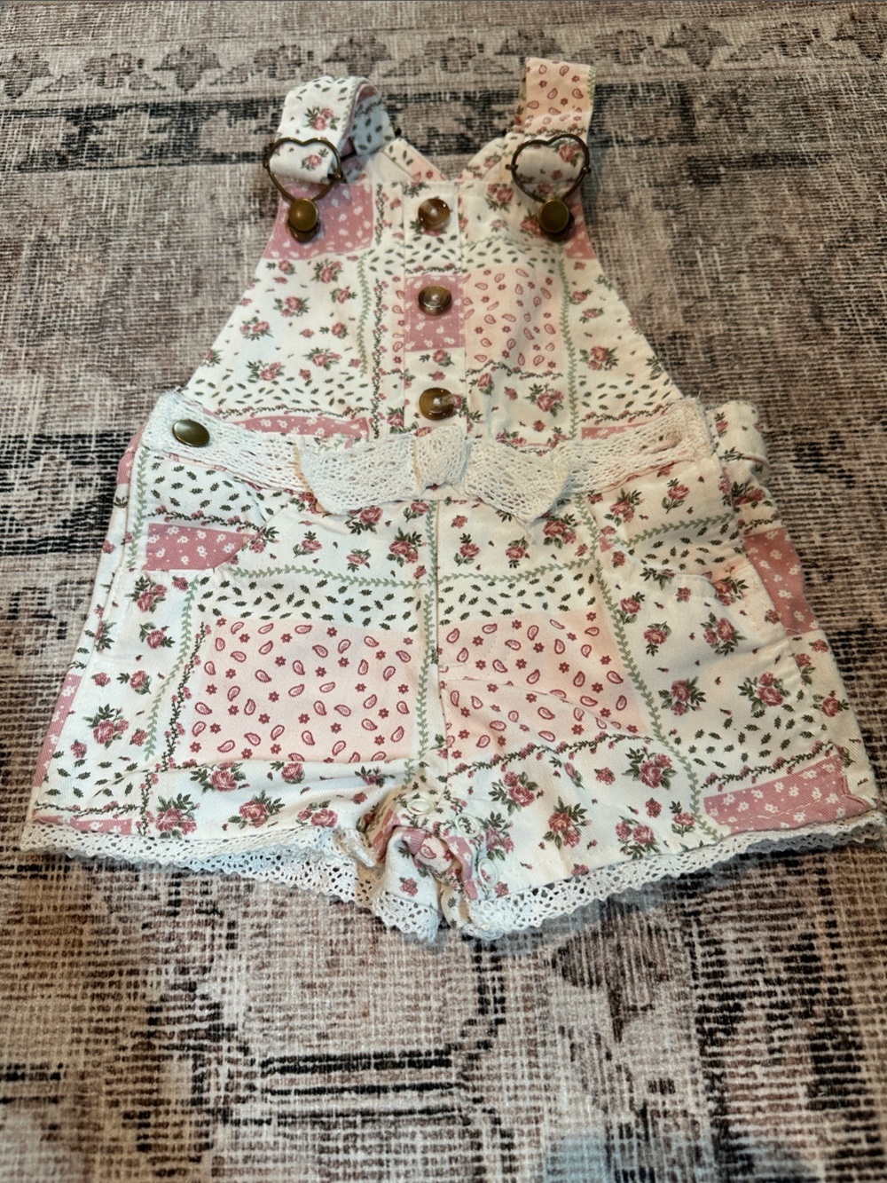 Pink Floral Patchwork Baby Overall Shorts